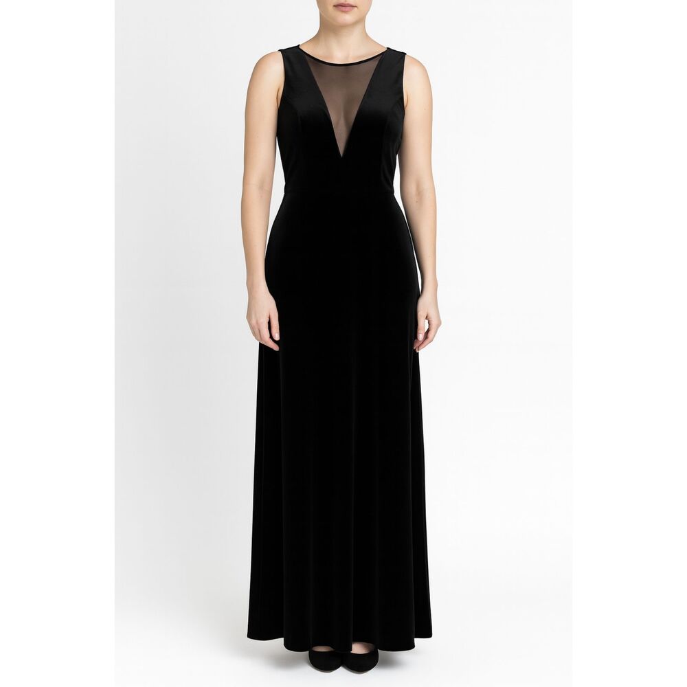 NW Nightway Velvet Side Slit Formal Occasion Maxi Dress Black 10